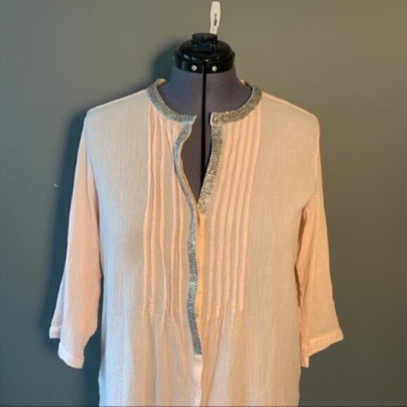 Chico’s Button Down Blouse Light Pink Beaded - Picture 3 of 9